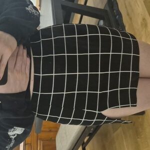 Preppy Y2K Black and White Checkered Women's Slit Mini Skirt